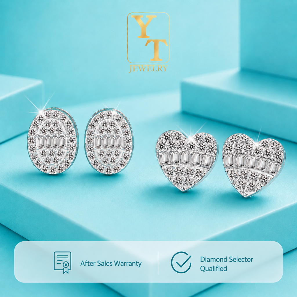 YT JEWELRY Anting Moissanite Lapis Emas - Zia Oval & Amor Silver Moissanite Earrings