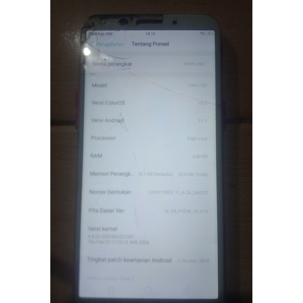 oppo a83  ram3/32 minus lcd mesin normal