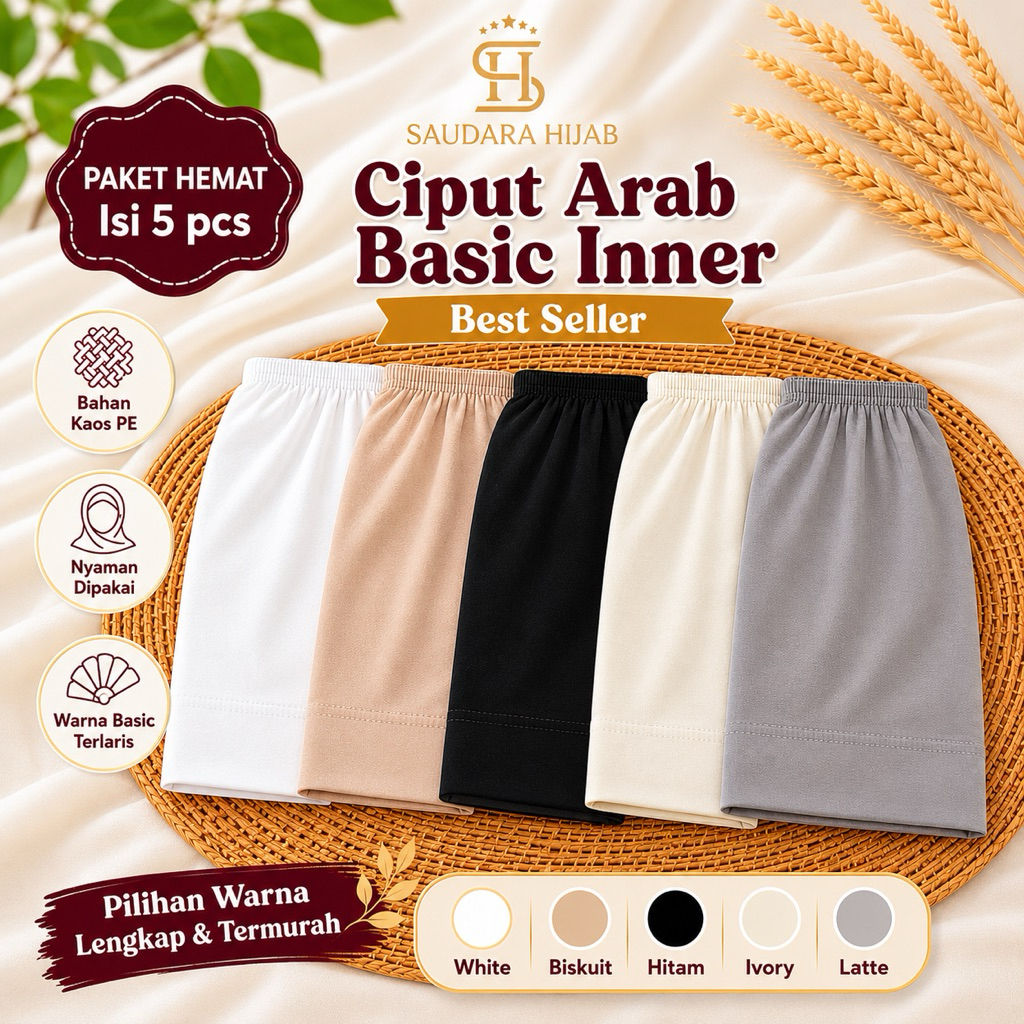 Paket 5&10 pcs Ciput Arab Basic Inner hijab / Ciput Kaos  / Ciput Arab