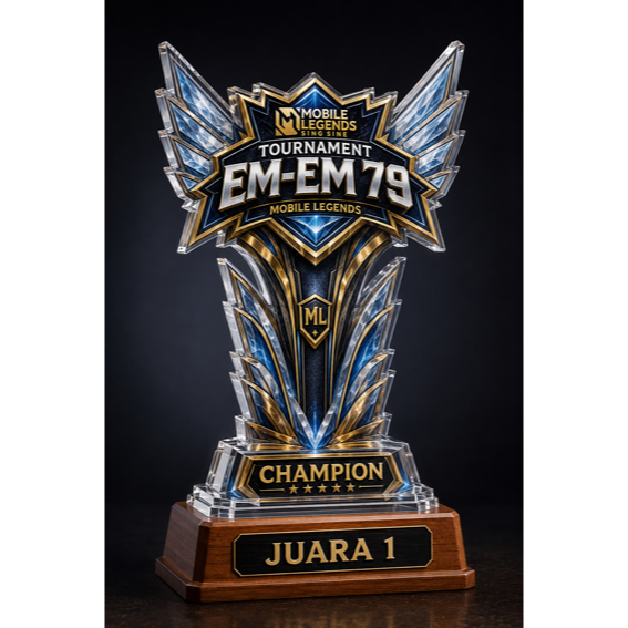 Trophy Akrilik Mobile Legends Juara 1 2 3 | Piala Turnamen Esports Premium Alas Kayu | Custom Nama E