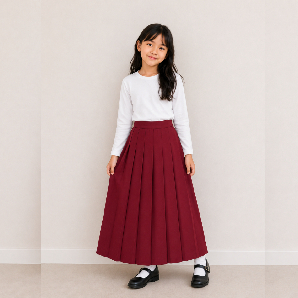 Rok Merah Seragam SD Panjang Bahan Drill Laststock