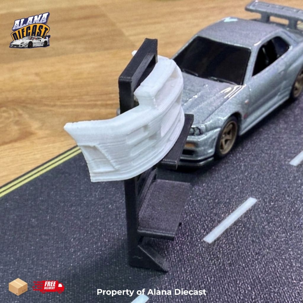 Aksesoris Diorama Rak Bumper Nissan Skyline GT-R R34 Skala 1:24 Bengkel Garasi