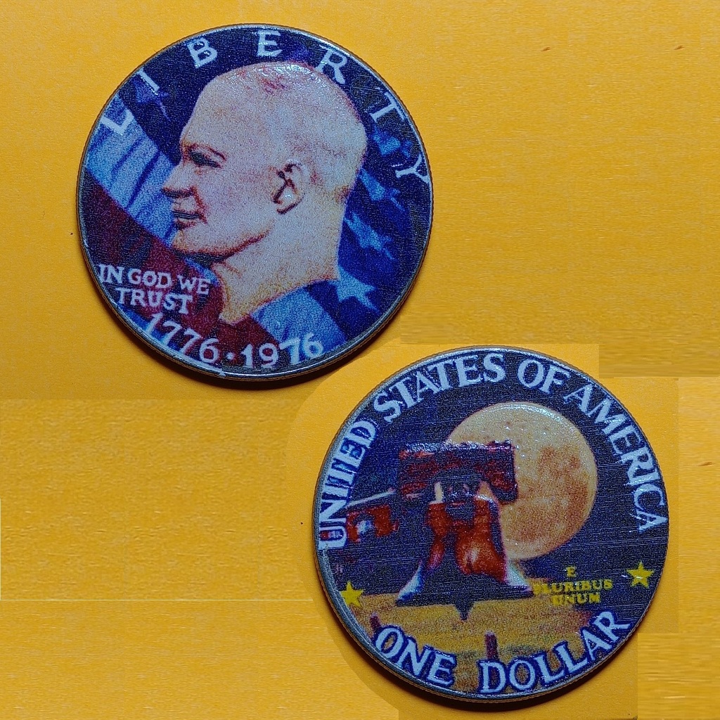 KOIN BERWARNA 1 Dollar Eisenhower 1976 (dua sisi) & Original 1971 - 1979