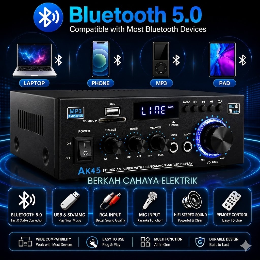 Fleco Ak-45 12volt Compact Size Audio power Amplifier Portable Sound Amplifier