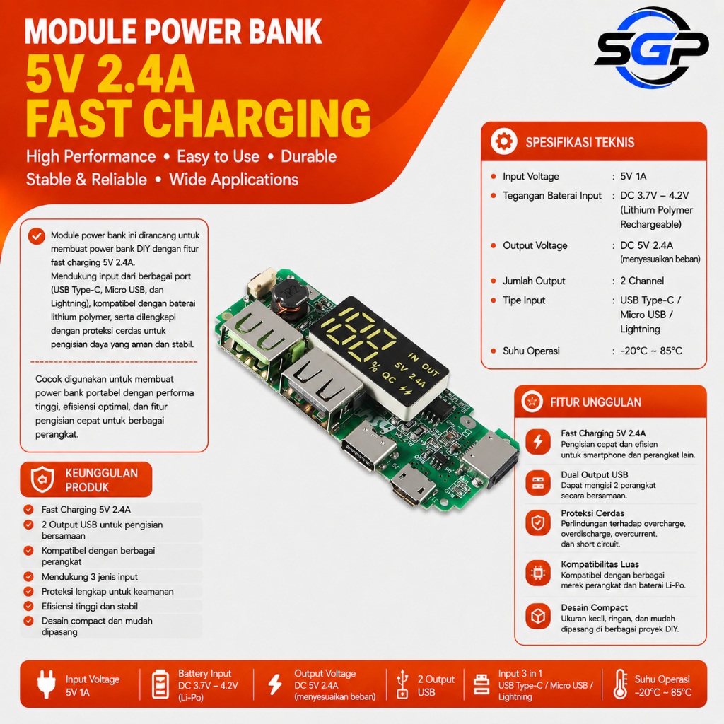 MODULE POWER BANK 5V 2.4A FAST CHARGING INPUT SEMUA TYPE MODUL POWERBANK 2.4A FAST CHARGER MODUL PB 