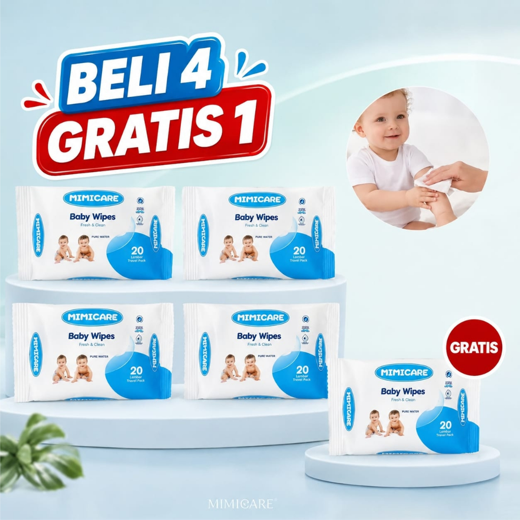 GLORI PROMO BELI 4 FREE 1 TISSUE BASAH BAYI Tanpa Parfum & Alkohol Isi 20 TISSUE BASAH BABY MURAH WI