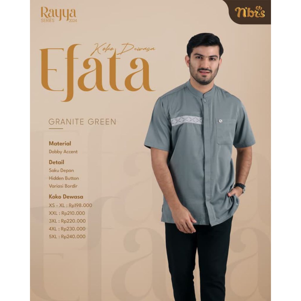 koko nibras murah/baju musim cowok/koko lengan pendek/EFATA koko dewasa granit green
