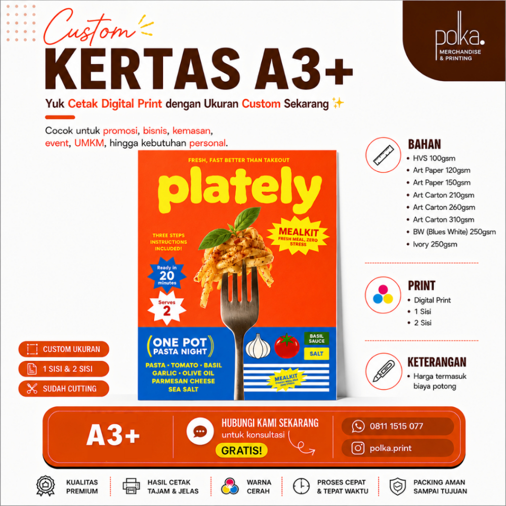 Digital Print Kertas A3+ | Custom Ukuran | Sudah Dengan Cutting | Print 1 sisi dan 2 sisi