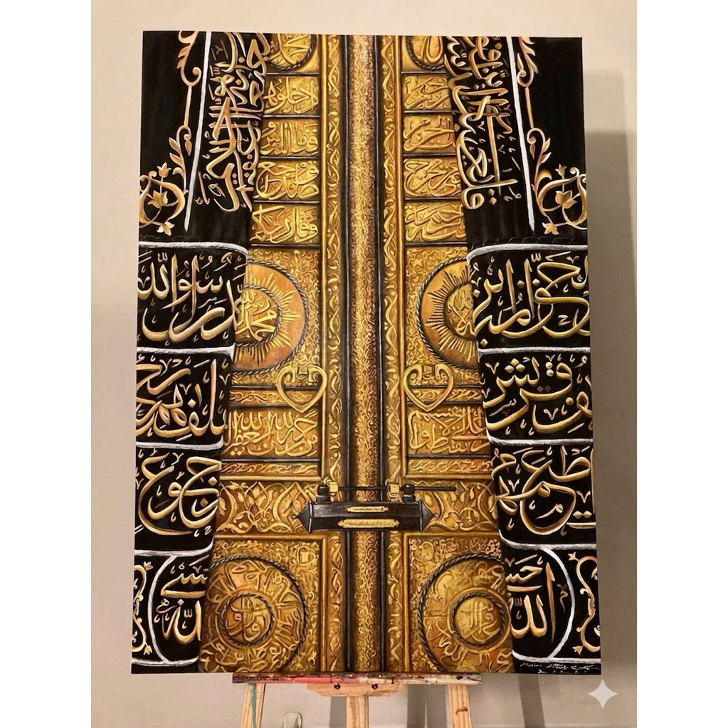MASTER CANVAS -  Poster Cetak Kanvas Pintu Kabah Kiswah Makkah Premium Cetak Sinar UV Anti Air Lukis