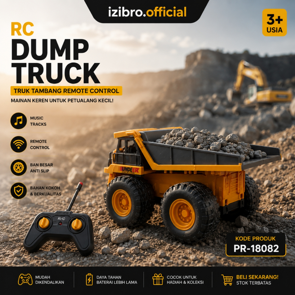 Izibro - Mobil Remote Control Jumbo Truck Dump Tambang Mainan Anak RC Bolduzer Beko Crane Excavator