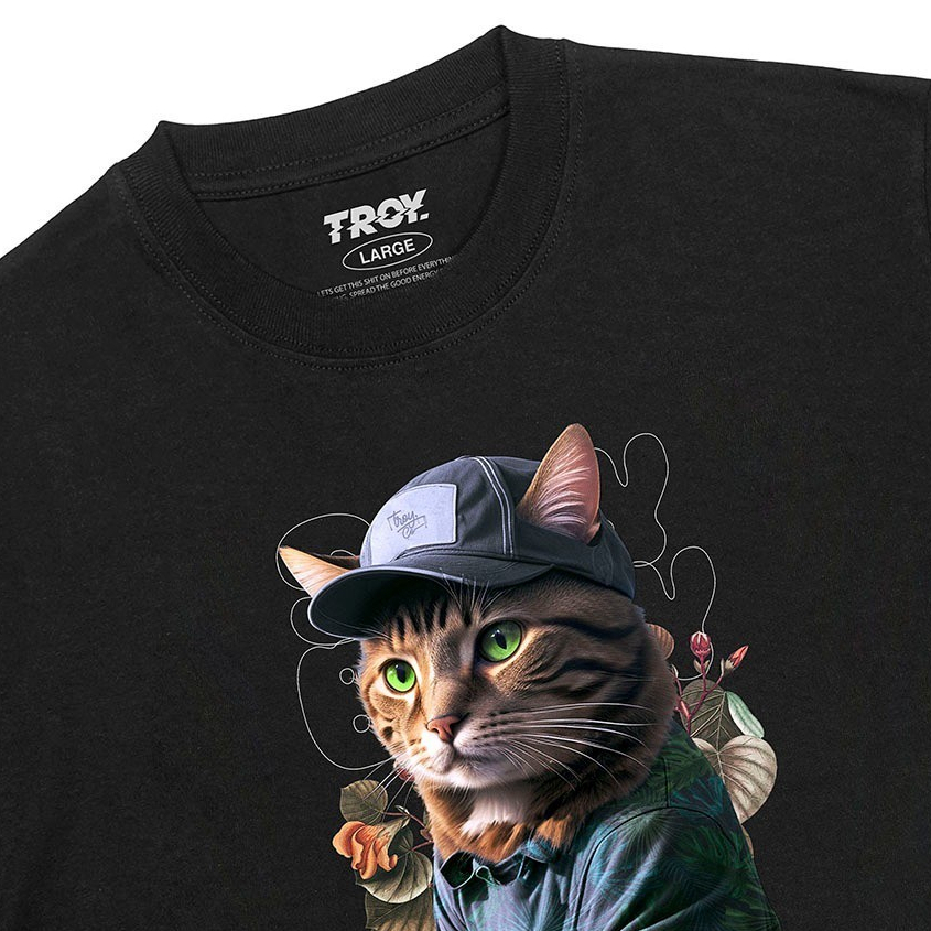 Troy Company Tshirt Black Cute Cat - Kaos Pria Lengan Pendek Hitam MTD 2411
