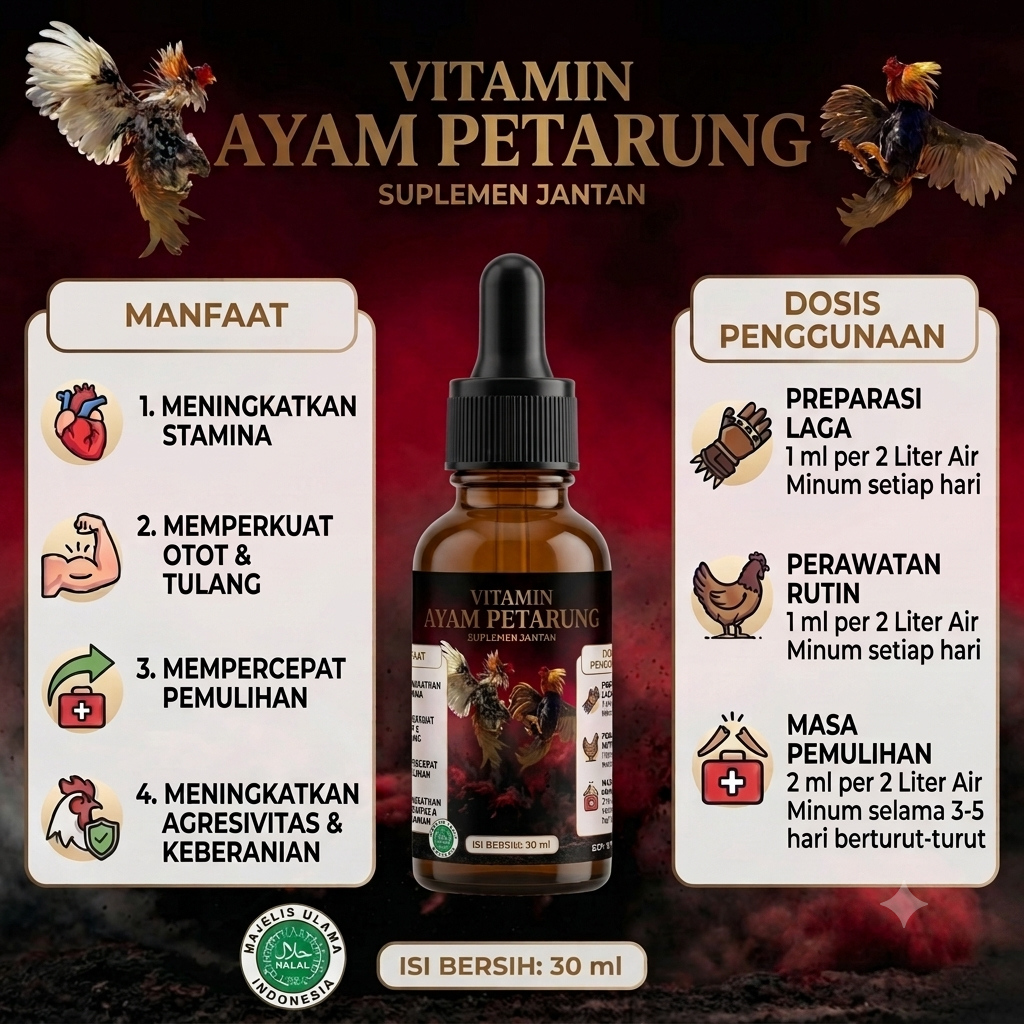 VITAMIN AYAM PETARUNG 30ML- Doping Ayam Aduan (Menambah Agresifitas Ayam,Tenaga Dan Nafas Panjang)