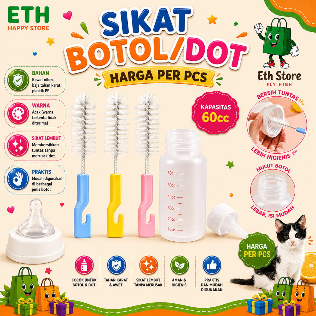 Dot Anak Kucing Baru Lahir Botol Kucing Anjing + Sikat + Dot