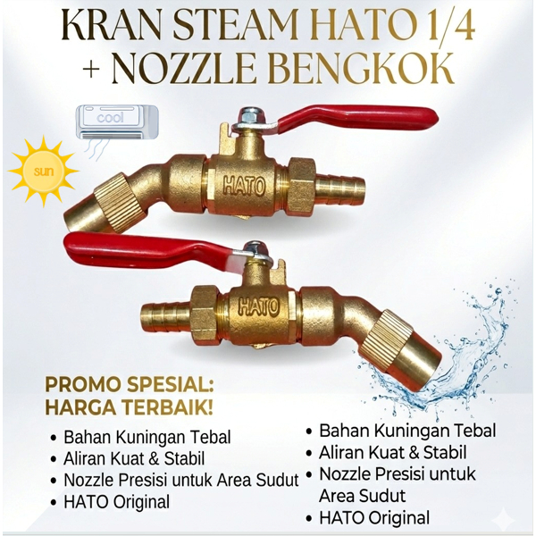 KRAN STEAM HATO 1/4 + NOZZLE BENGKOK