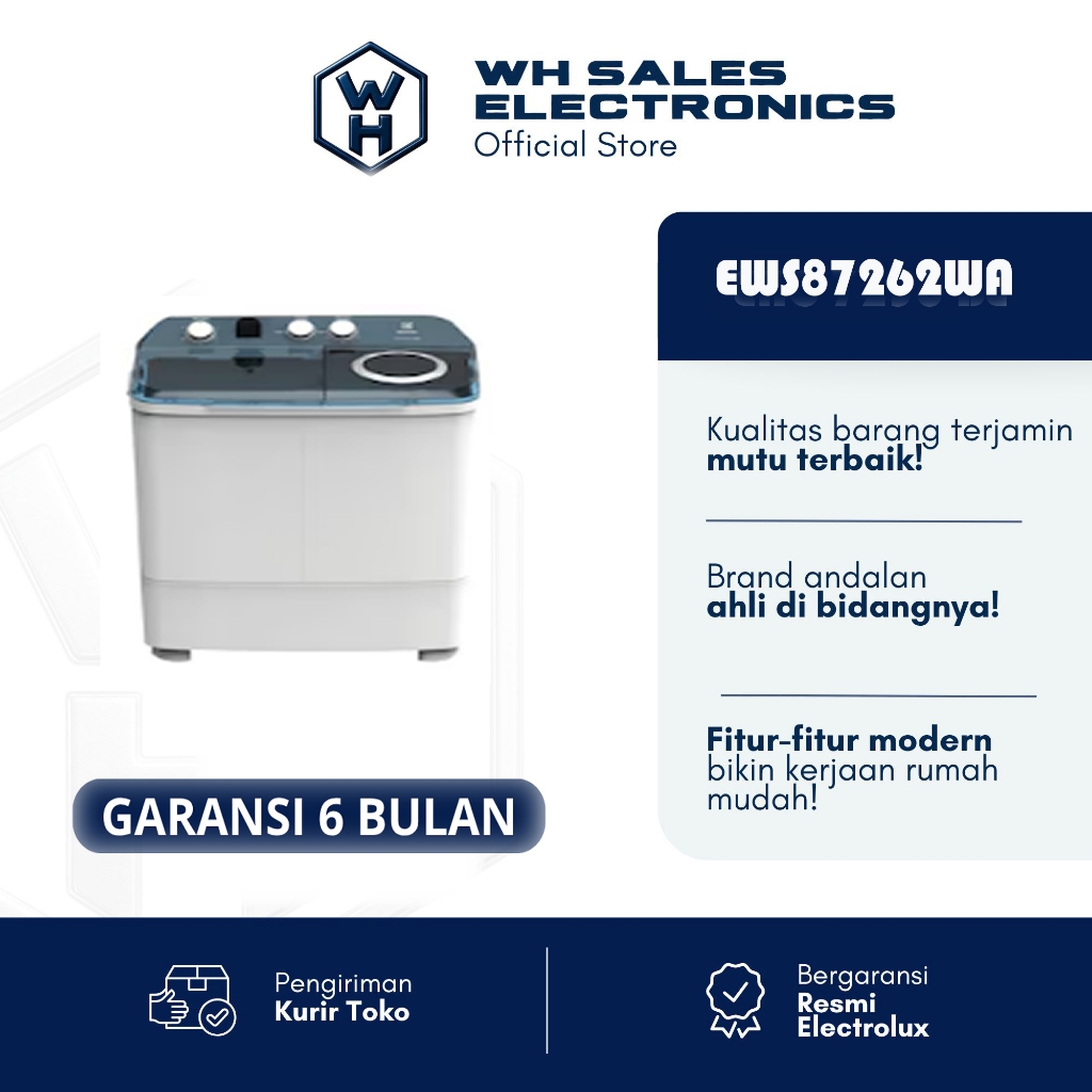 ELECTROLUX Mesin Cuci 2 TABUNG 7 Kg EWS87262WA / EWS 87262WA / EWS 87262 WA - GRADE B (JABODETABEK O