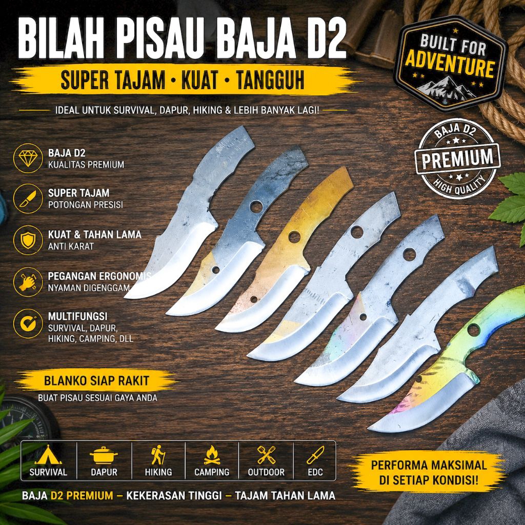 Pisau baja D2 original pisau survival dapur multifungsi super tajam