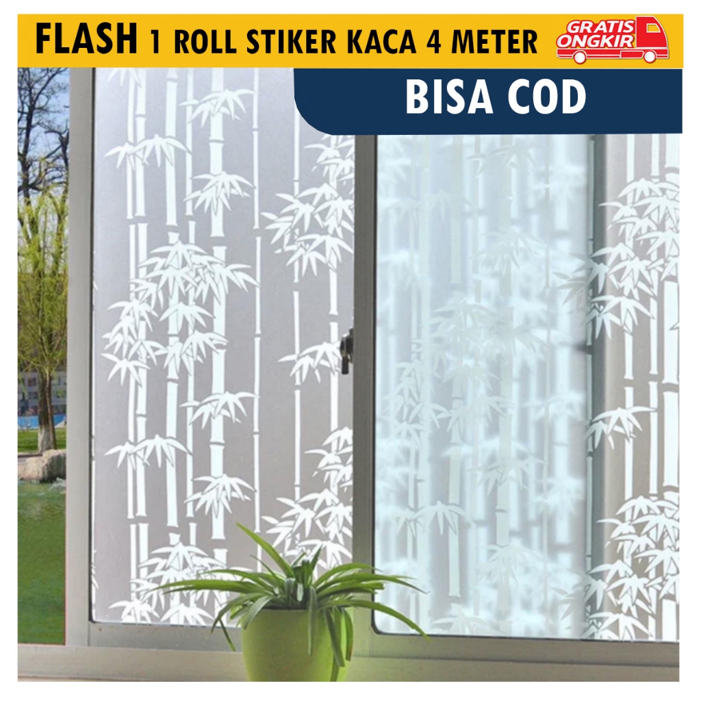 1 Roll Stiker Kaca Jendela Rumah Sandblast Panjang 4 Meter Motif Bambu Pvc Sticker