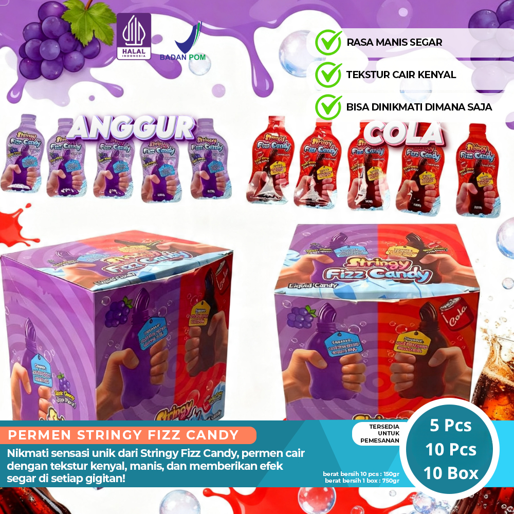 1 Box Squizzy Liquid Candy Stringy Fizz Candy - Permen Serat Elastis Sensasi Nikmati Ledakan Rasa Bu