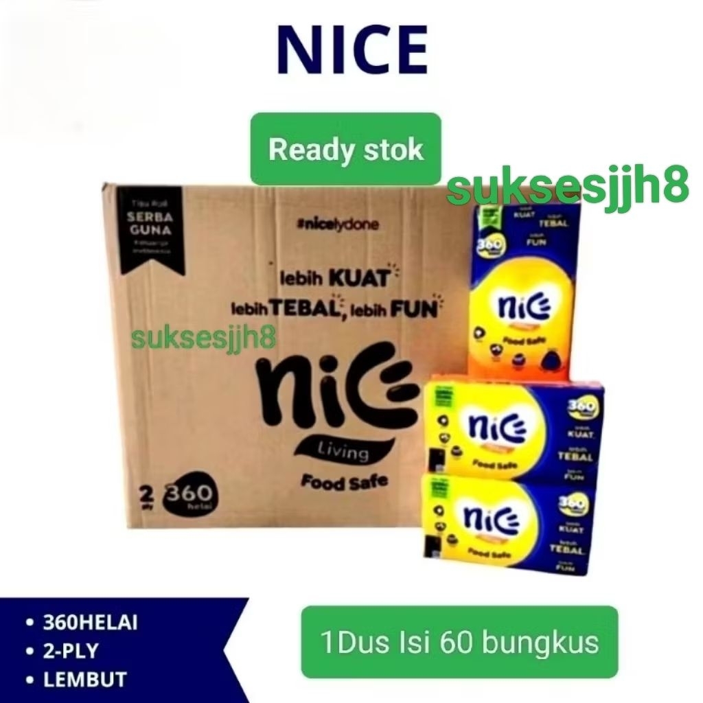 (1Dus) Tissue Nice 360 sheet 1 dus isi 60pack 1 dus 360s/Tisu Nice 360 1Dus