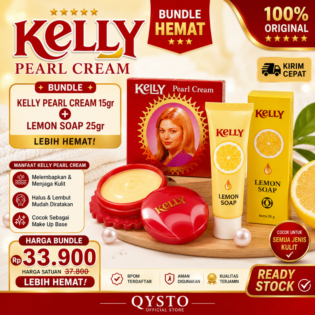[ QYSTO ] KELLY PEARL CREAM 15GR + KELLY LEMON SOAP 25GR ORIGINAL BUNDLE HEMAT KRIM WAJAH & SABUN LE