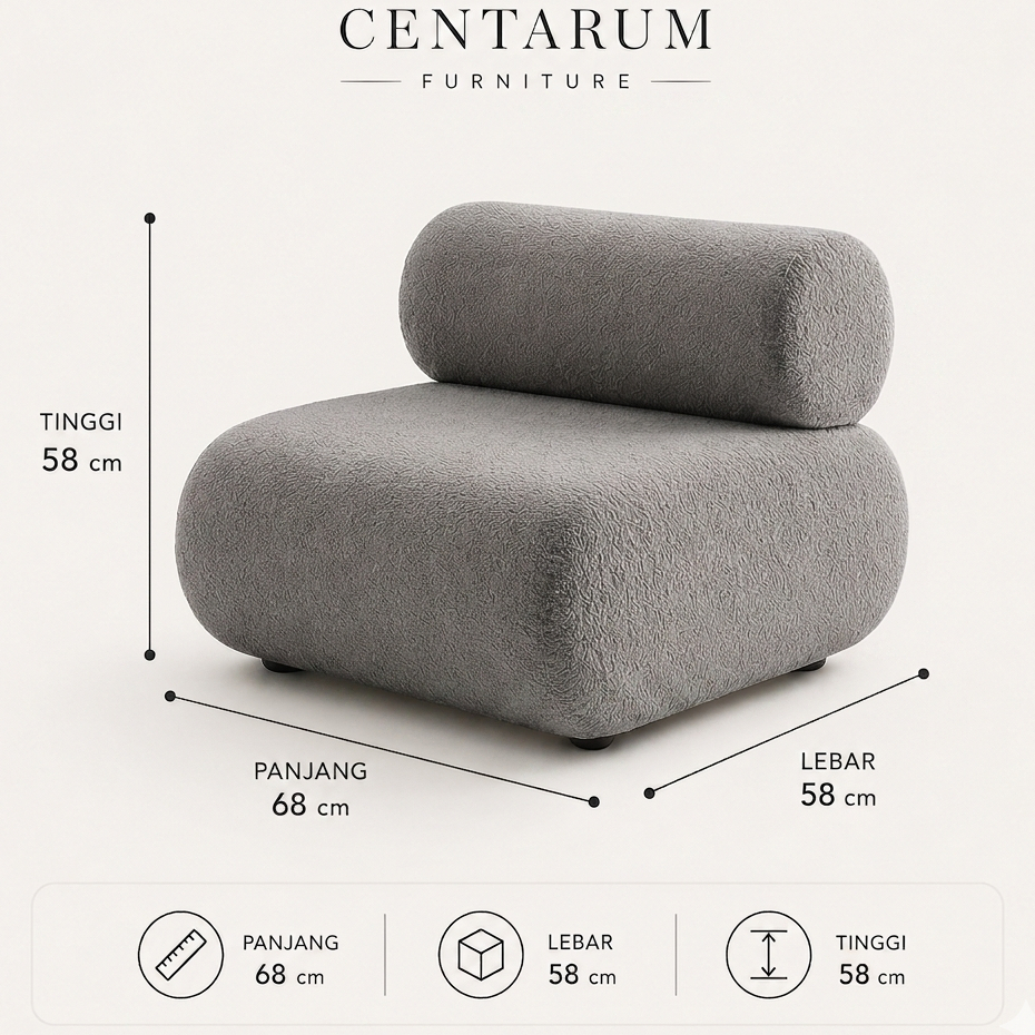 CENTARUM FURNITURE - Sofa 1 Seater Minimalis Kursi Santai Armchair Bulat Sofa Single Kamar Tidur Aes