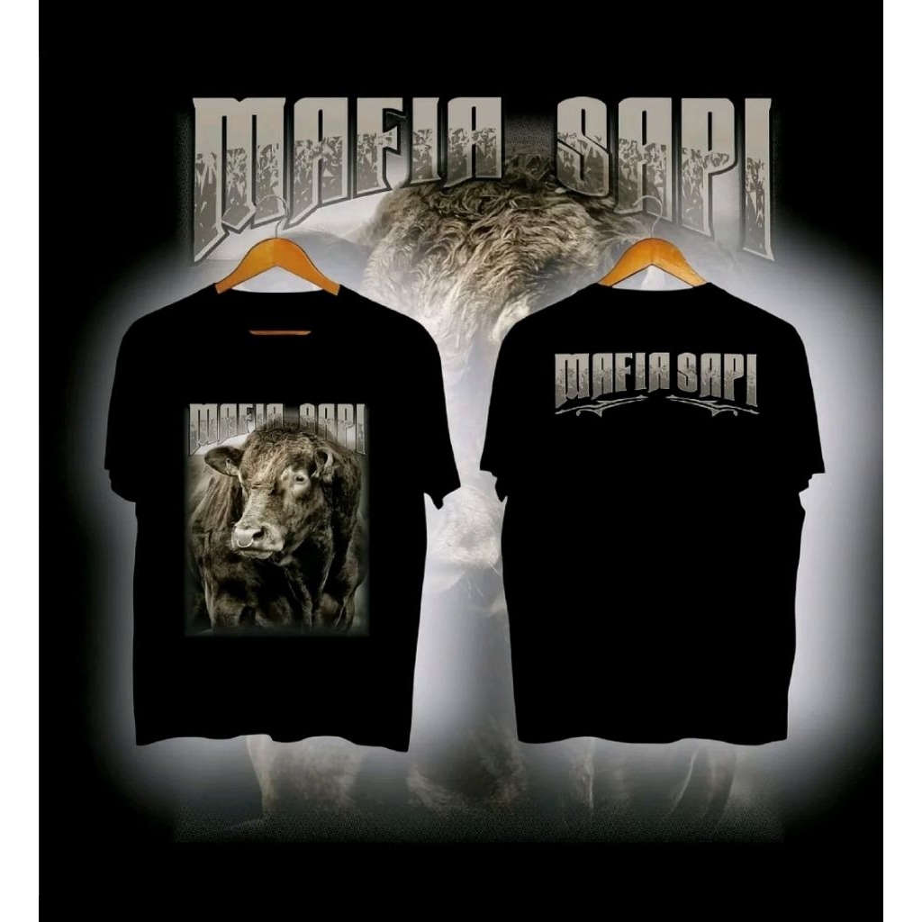 KAOS MAFIA SAPI MOTIF GAMBAR SAPI ABU CREAM