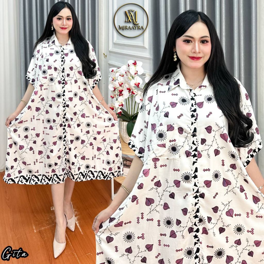 Daster Agata Jumbo Ld 130 Kancing Depan Kerah Rayon Premium Busui Nyaman dan Stylish