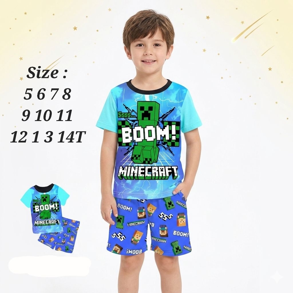 SETELAN PENDEK SET BAJU TIDUR ANAK MINECRAFT CUDDLE ME