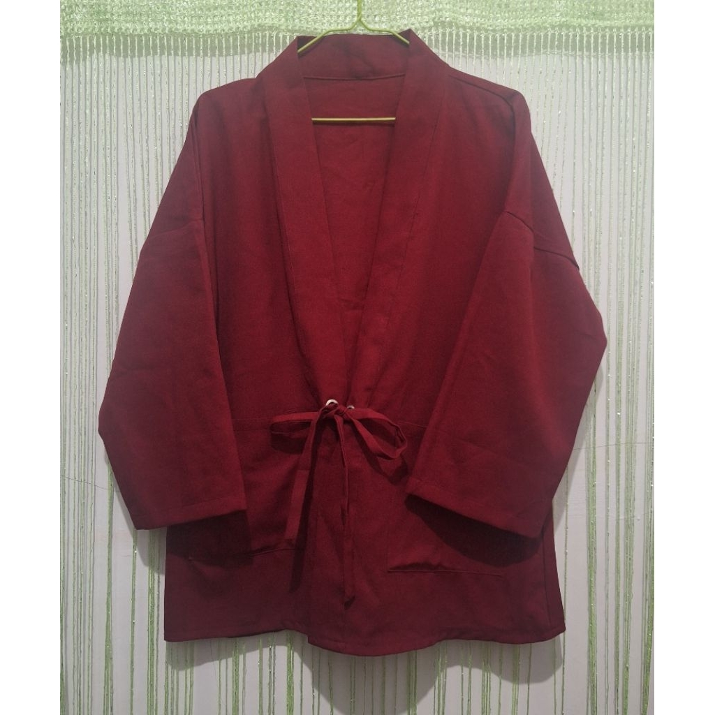 blazer outer wanita all size jumbo merah maroon, big size lengan panjang