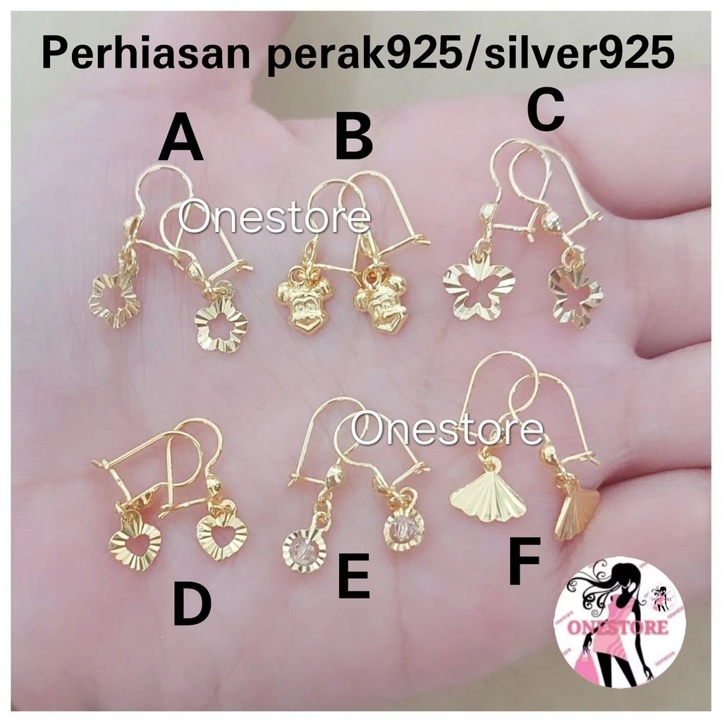 Perak925 Anting anak perak asli 925 lapis mas kuning