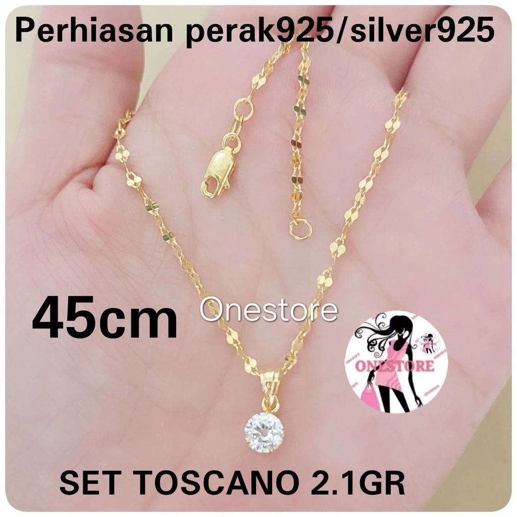PERAK 925 / KALUNG SET LIONTIN PERAK ASLI LAPIS MAS KUNING