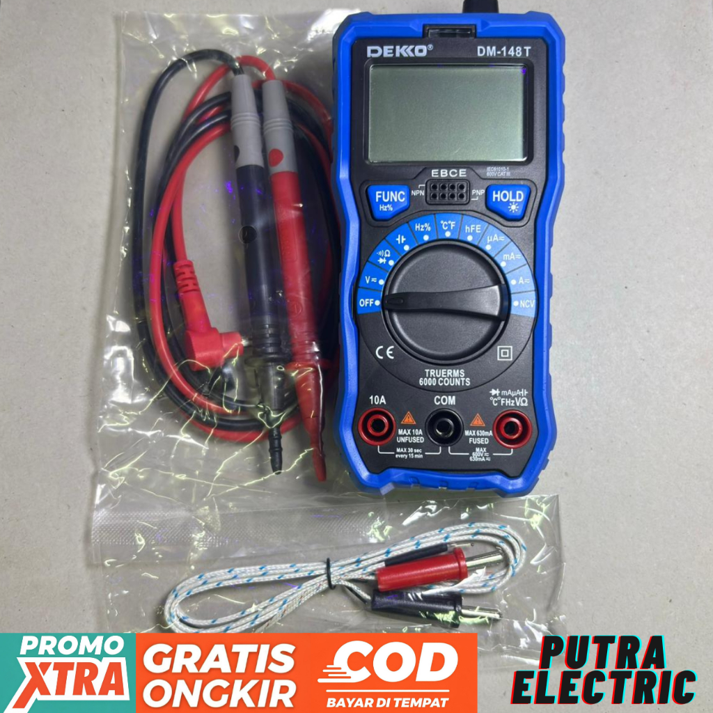 MULTIMETER DIGITAL DEKKO DM-148T MULTITESTER AVOMETER DIGITAL MULTI TESTER DM 148T + BATTERAI