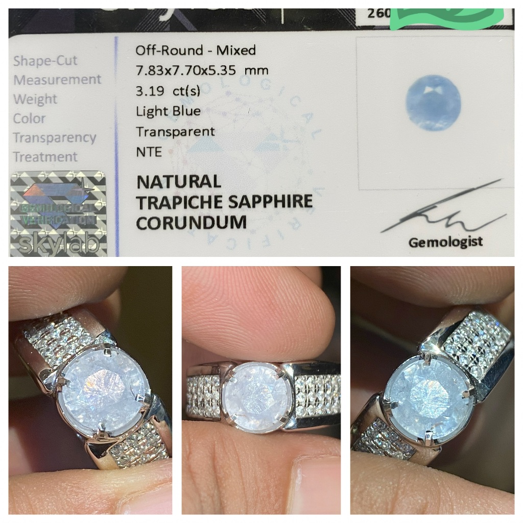Natural 3.19ct trapiche sapphire light blue no heat