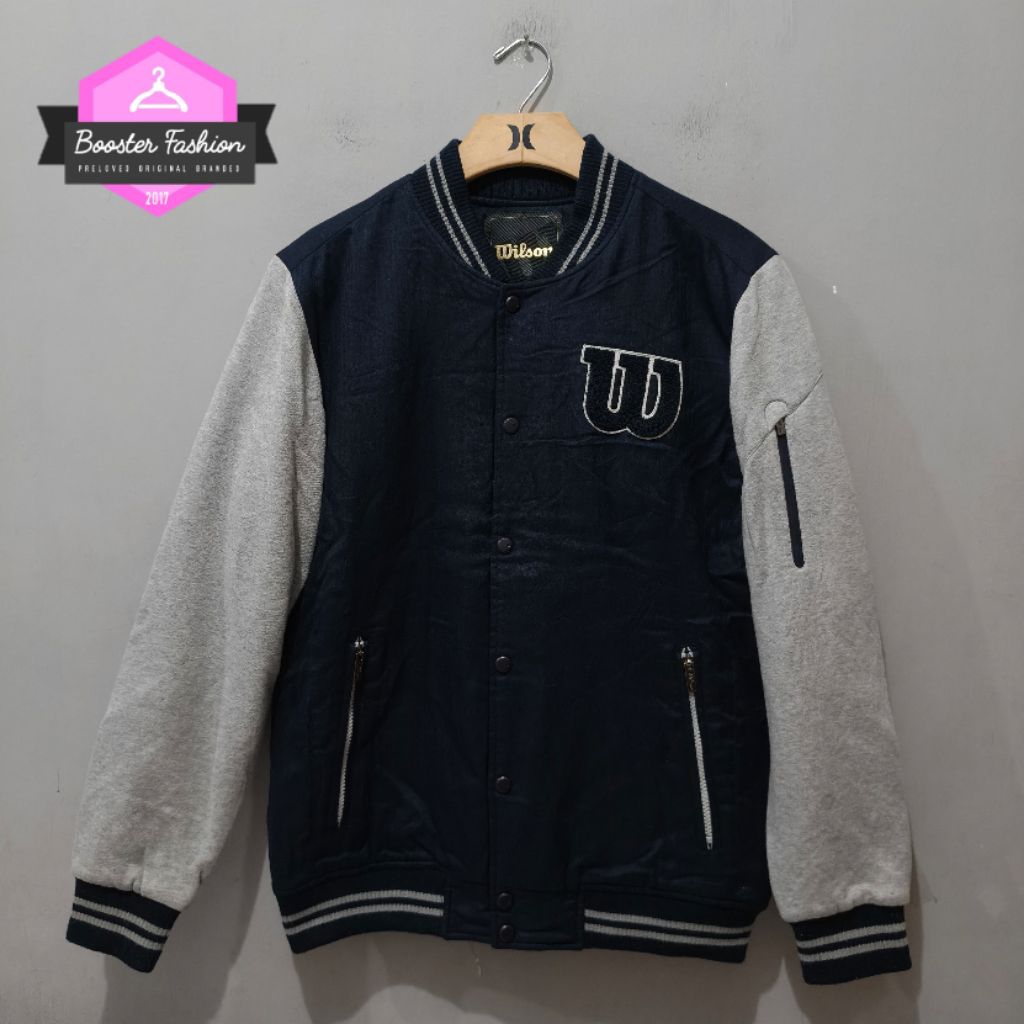 JAKET VARSITY WILSON NAVY ORIGINAL SIZE M Fit L LIKE NEW