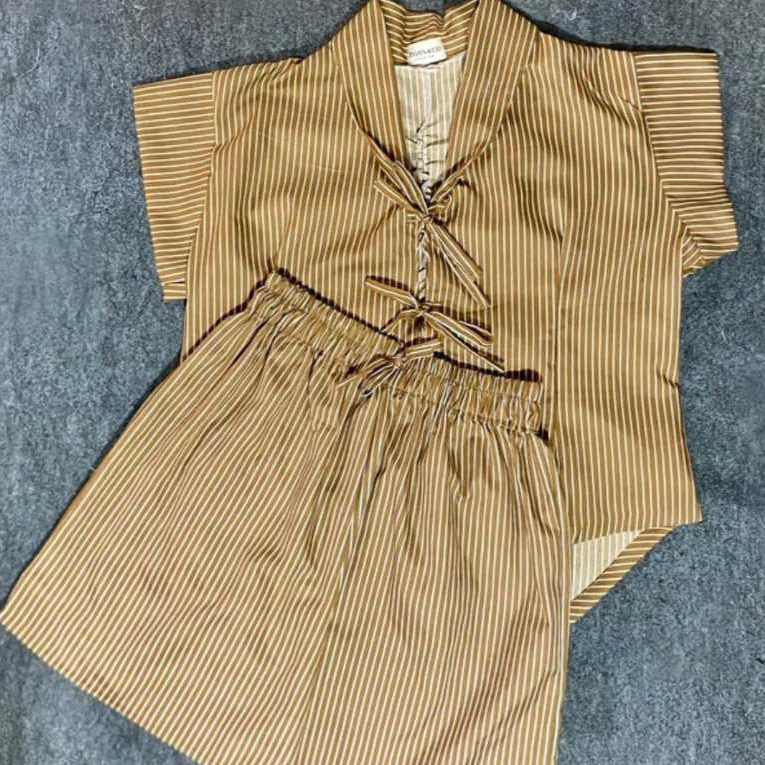 Setelan Blaire Kemeja Vest Onset Wanita Stripe | Onset wanita vest crop motif salur kekinian