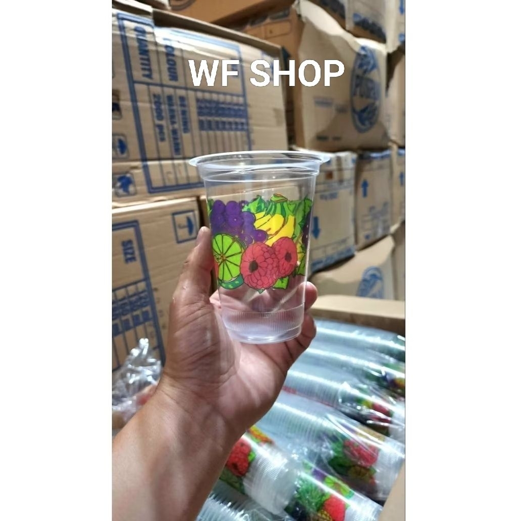 Gelas Cup Plastik Printing Buah 16oz Isi 50pcs / Gelas Cup Jus Juice Sablon Buah