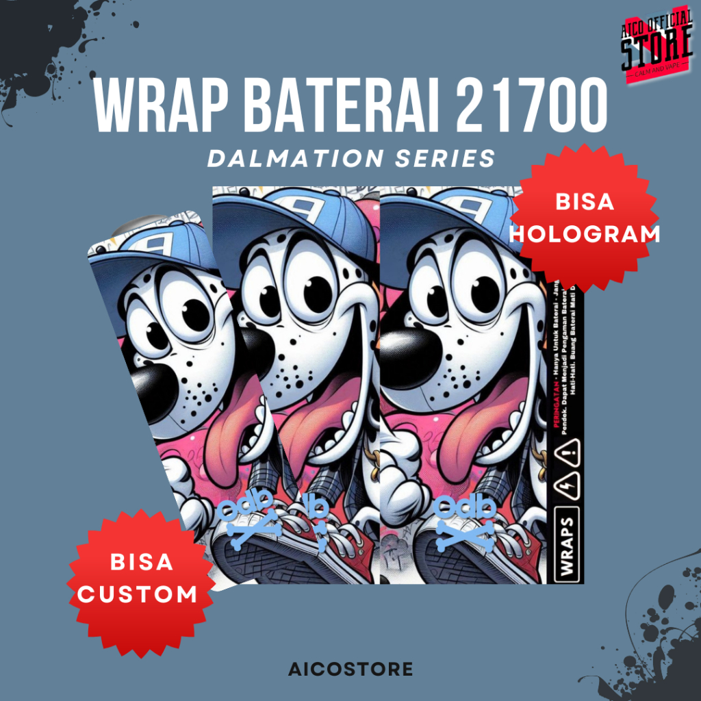 WRAP SERIES Stiker Wrap Baterai 21700 Motif Dalmation Series Premium Vinyl Anti Air | Skin Pelindung