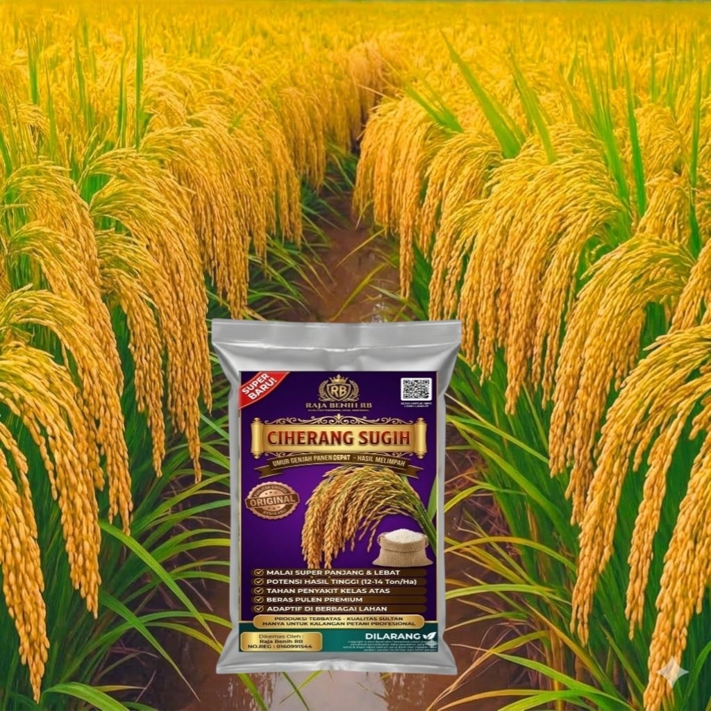 RAJA BENIH 1KG BIBIT PADI CIHERANG SUGIH SUPER ORIGINAL BERSERTIFIKAT LABEL PUTIH 3 KALI TANAM