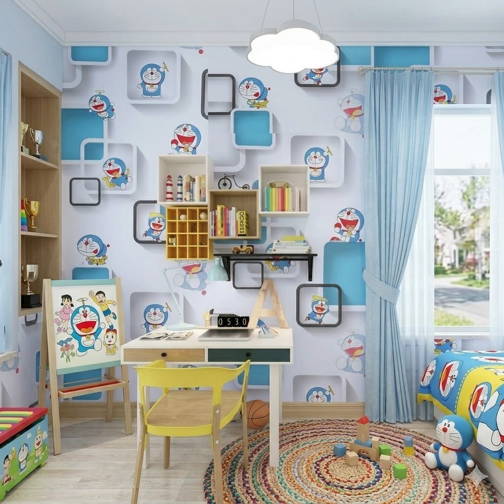 WALLPAPER DINDING MOTIF DORAEMON 3D