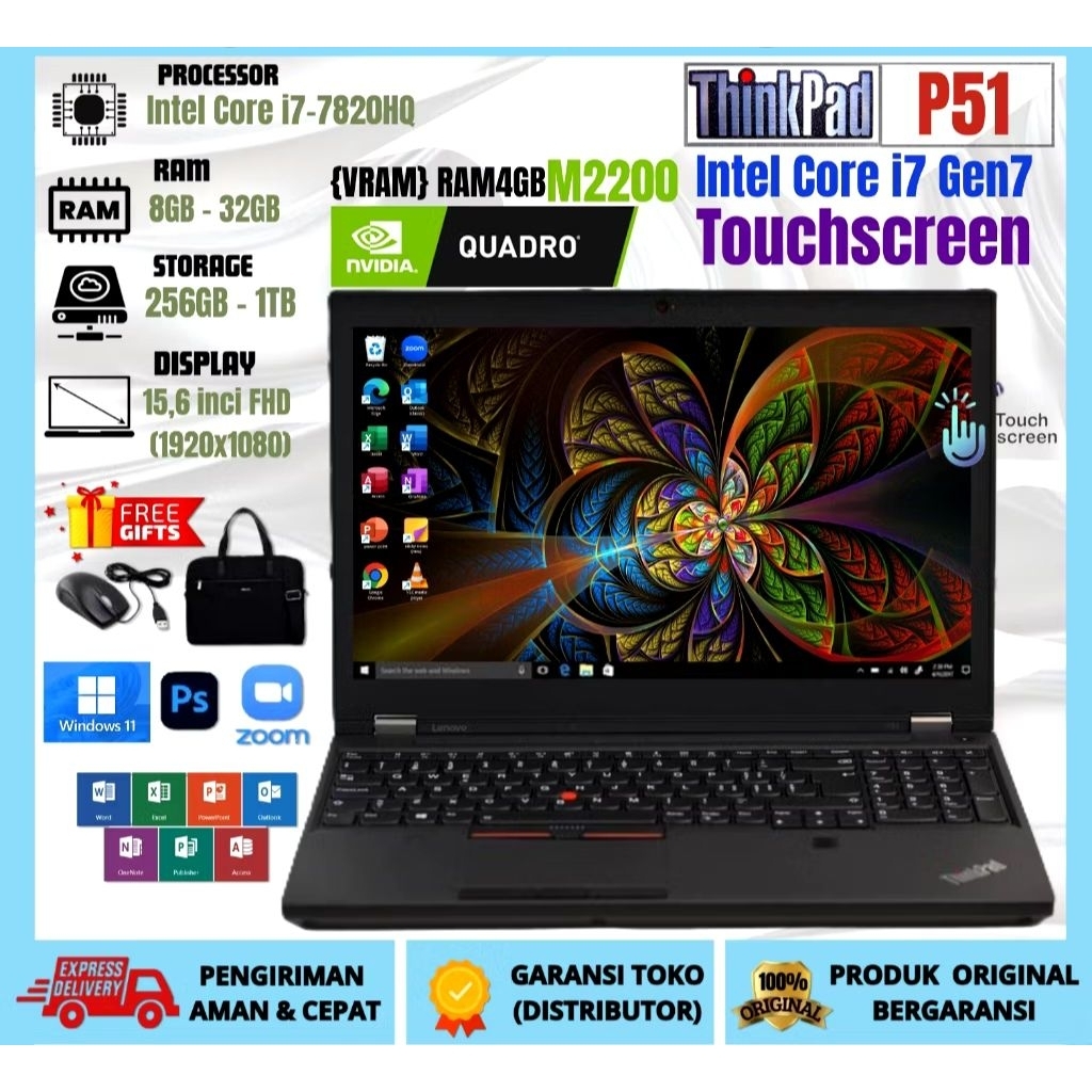 FREE TAS/MOUSE Laptop Lenovo Touchscreen Original Garansi / Laptop Second Thinkpad  / P51 / Intel Co