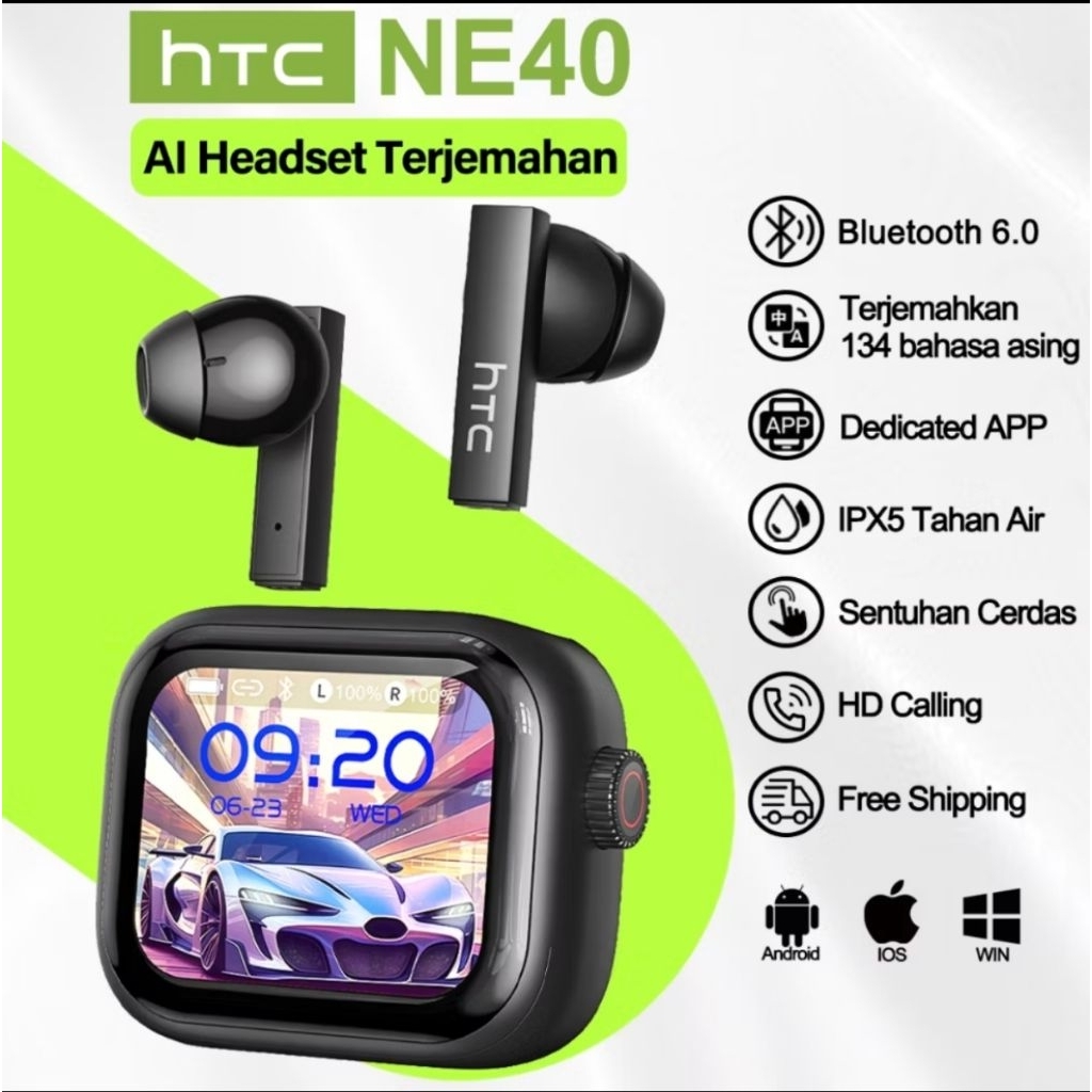 HTC NE40 True Wireless Earphones Bluetooth V6.0 In-ear TWS LED Display High Fidelity for Gaming Offi