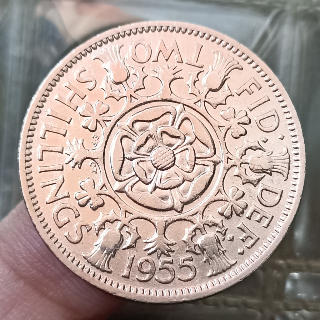 Koin Kuno Inggris UK 2 Shillings - Elizabeth II tahun 1955