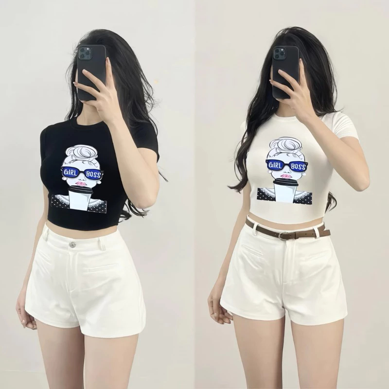 CROP TOP WANITA GIRL BOSS BAHAN KNIT PREMIUM KAOS GIRL BOSS