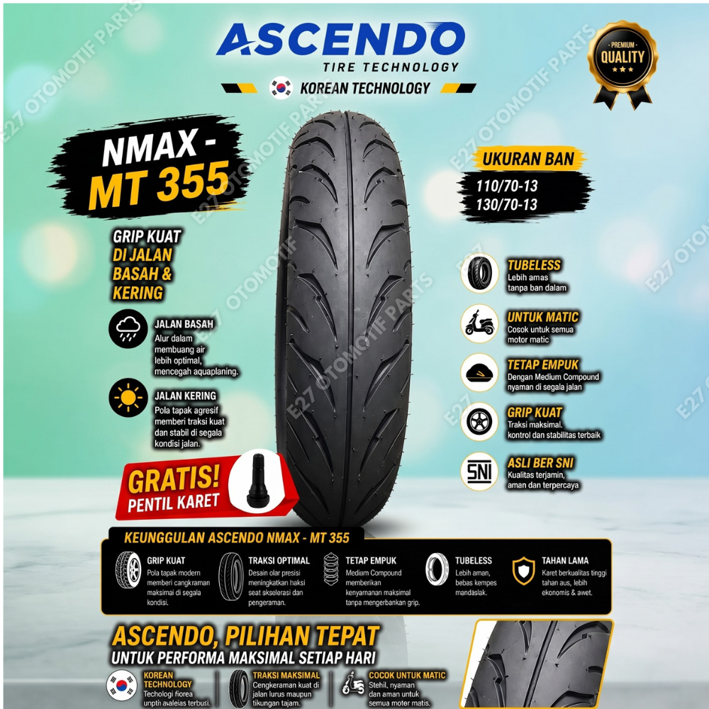 [SNI] Ban Ascendo Nmax 110/70-13 & 130/70-13 - Ban Motor Tubeless Matic (NMAX PCX) -  Ring 13