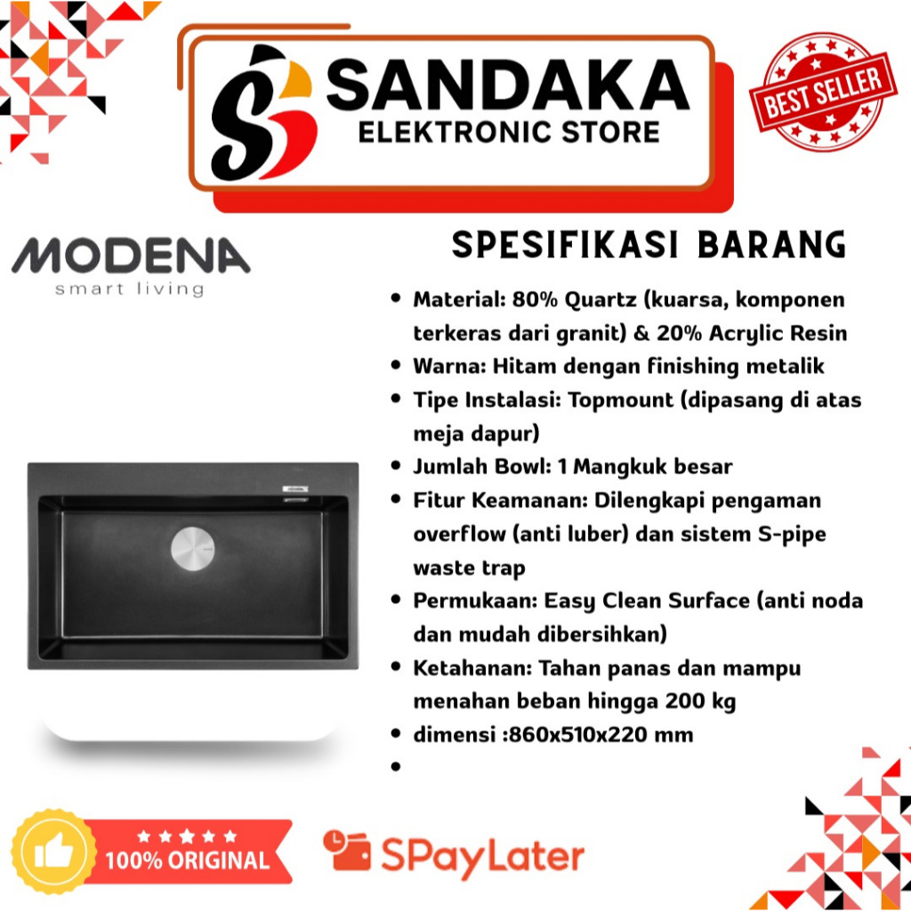 MODENA QUARTZ GRANITE SINK KS 4150 GBTE GARANSI RESMI