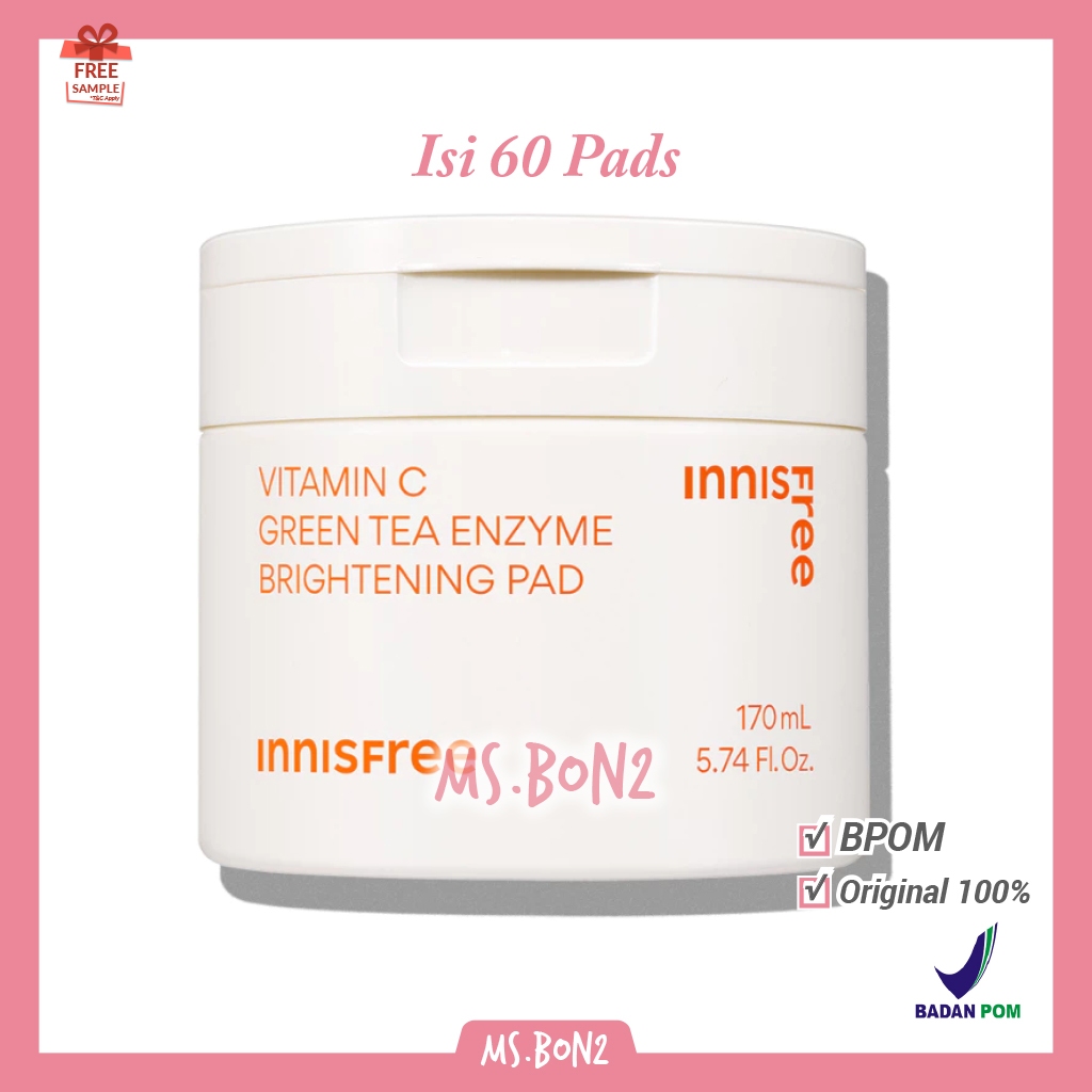 BPOM Innisfree Vitamin C Green Tea Enzyme Brightening Serum Pad 170ml 60 Pads Sheets / Toner Masker 