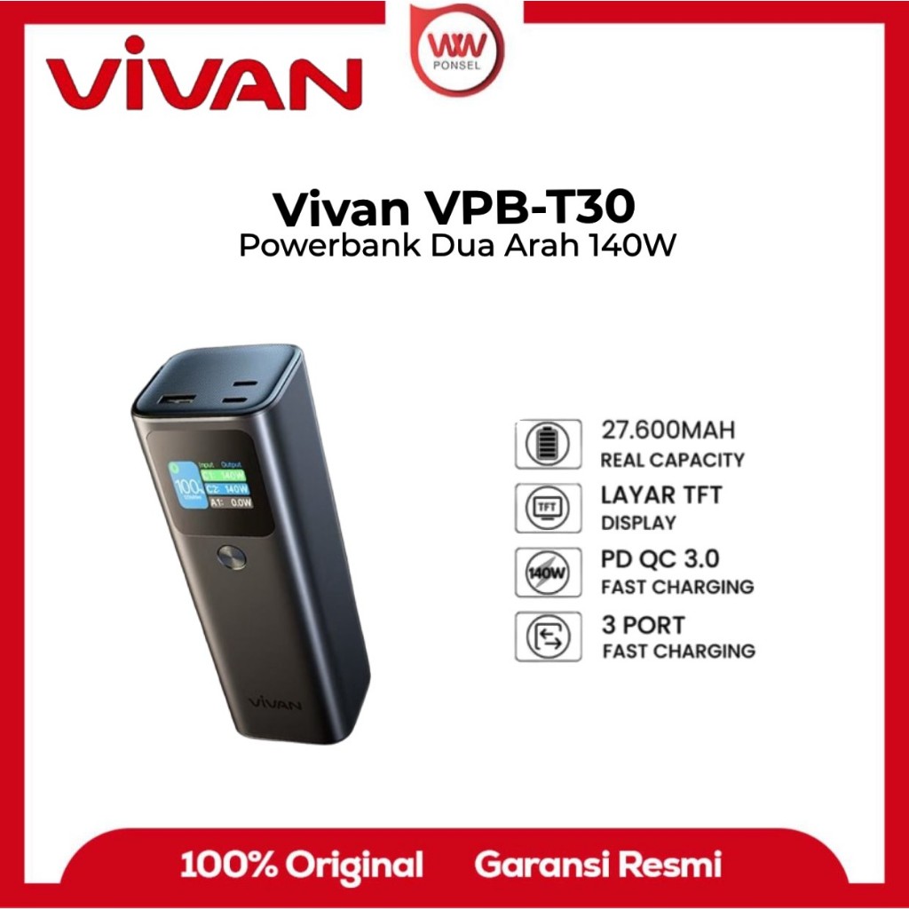 Vivan Power Bank VPB-T30 27600mAh Fast Charging 140W