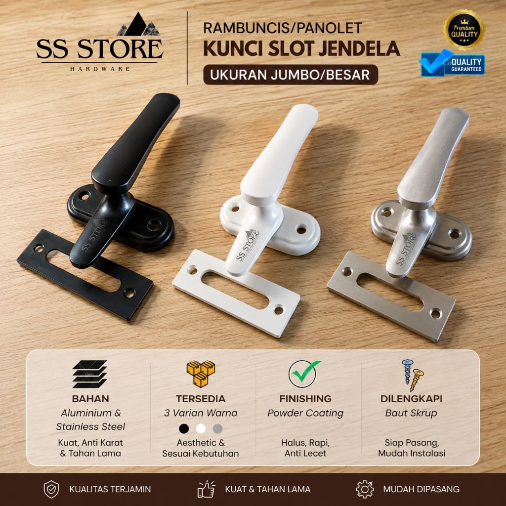 Rambuncis/Slot/Pengunci Jendela Ukuran Jumbo/Panolet/Grendel Modern