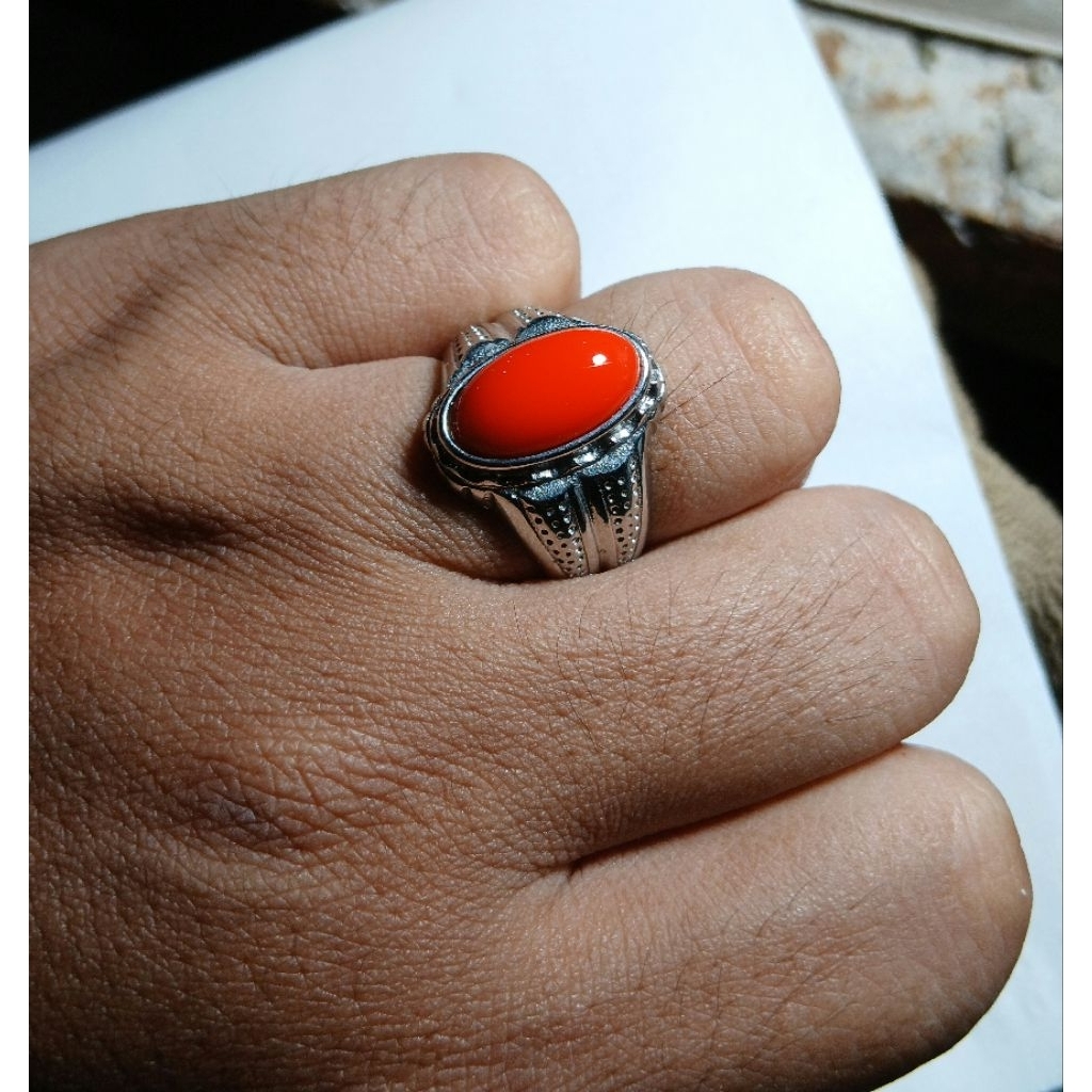 cincin batu akik red marjan kantoran natural