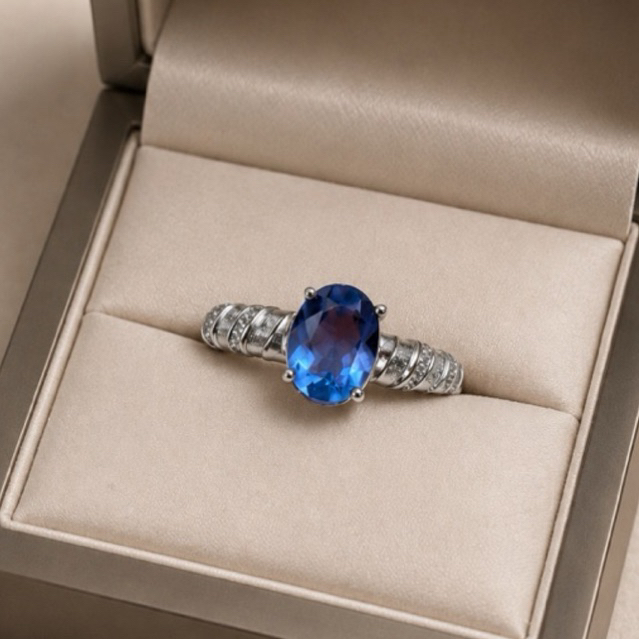 Natural Blue Fluorite Stone 925 Silver Women  Ring - Made In Turkey - With Certificate - Free Gift O